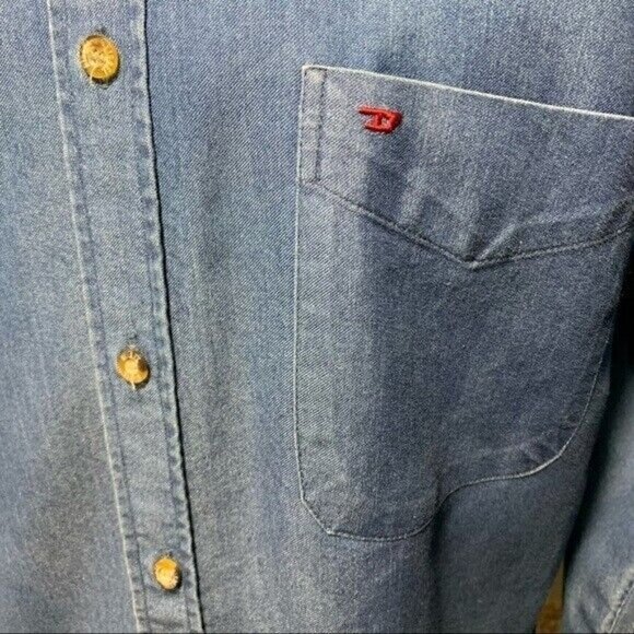 Vintage Diesel Denim Shirt Men Sz 41/42 LT Blue Button Up Casual Long Sleeve - Picture 8 of 12
